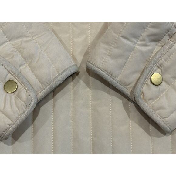 Banana Republic Women's Ivory Quilted Jacket With Faux Sued Collar & Trim Sz XL - Picture 10 of 13